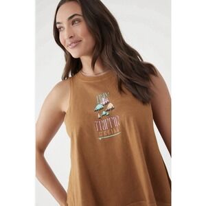 Trippy Shroom O'Neill Women Sleeveless Tank Top Day Trippin Mushroom Small Brown